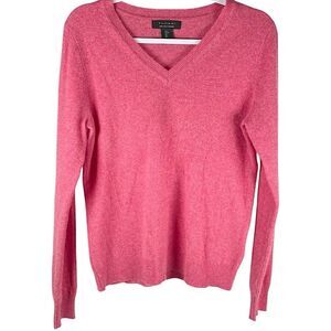 Tahari 100% Cashmere pink v neck Knit pullover Sweater womens large